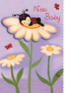 Baby bug nestled on flower new baby greeting card. Retail: $4.49. Unit pack 6 Inside: Best wishes and greetings for the darling new bug on your family tree!