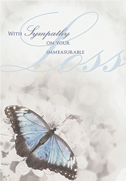 Blue butterfly- Sympathy greeting card. Retail: $2.59. 6. Inside: During this difficult time please remember that friendship and support... 4835