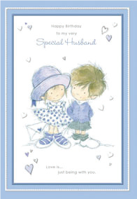 Blue boy and girl- Husband family birthday card. Retail $3.49. . Inside: Love is ageless, love is timeless, love is meant to be... 03966A