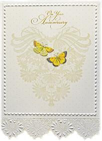 Rose cream heart with butterfly accents embossed die cut anniversary greeting card from Carol Wilson Fine Arts Inside: The two of you make a wonderful couple. Happy Anniversary! Retail: $4.99 CRG1694
