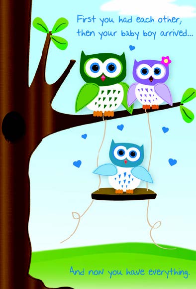 OWL FAMILY IN TREE - BABY BOY
Retail: $4.49 Unit pack 6
Inside: Congratulations on the arrival...