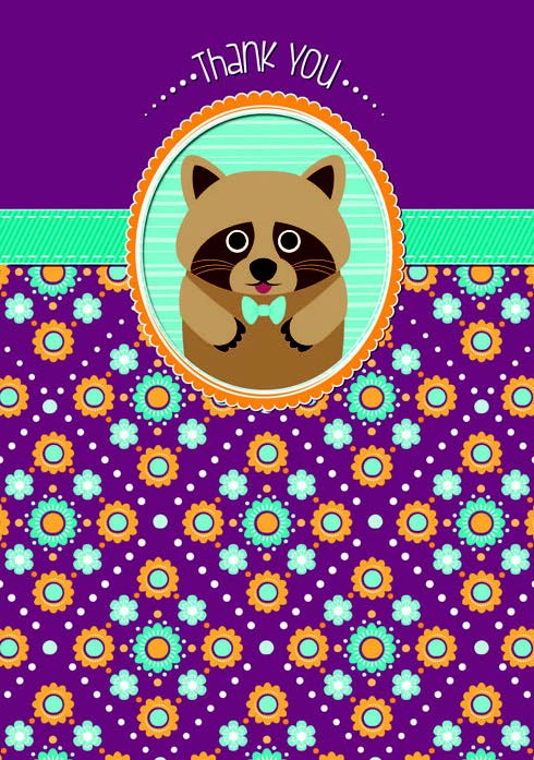 Raccoon- Thank you greeting card. Retail: $2.99. Unit pack: 6. Inside: I 'raccoon' you're amazing!