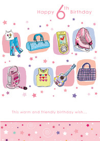 Girl icons- 6th age girl birthday card. Retail $3.49. Unit Quantity 6. Inside: is being sent your way, for happiness the who year through...