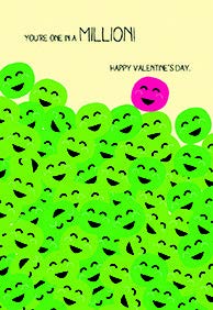 One in a million- Valentine's General greeting card. 3. Retail: $2.99. Inside: Wishing you a million kisses today... V06671