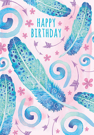 Feathers themed General birthday card from the Rhapsody collection. Retail $3.49. . Inside: Wishing you a very special day! Happy Birthday! 8317