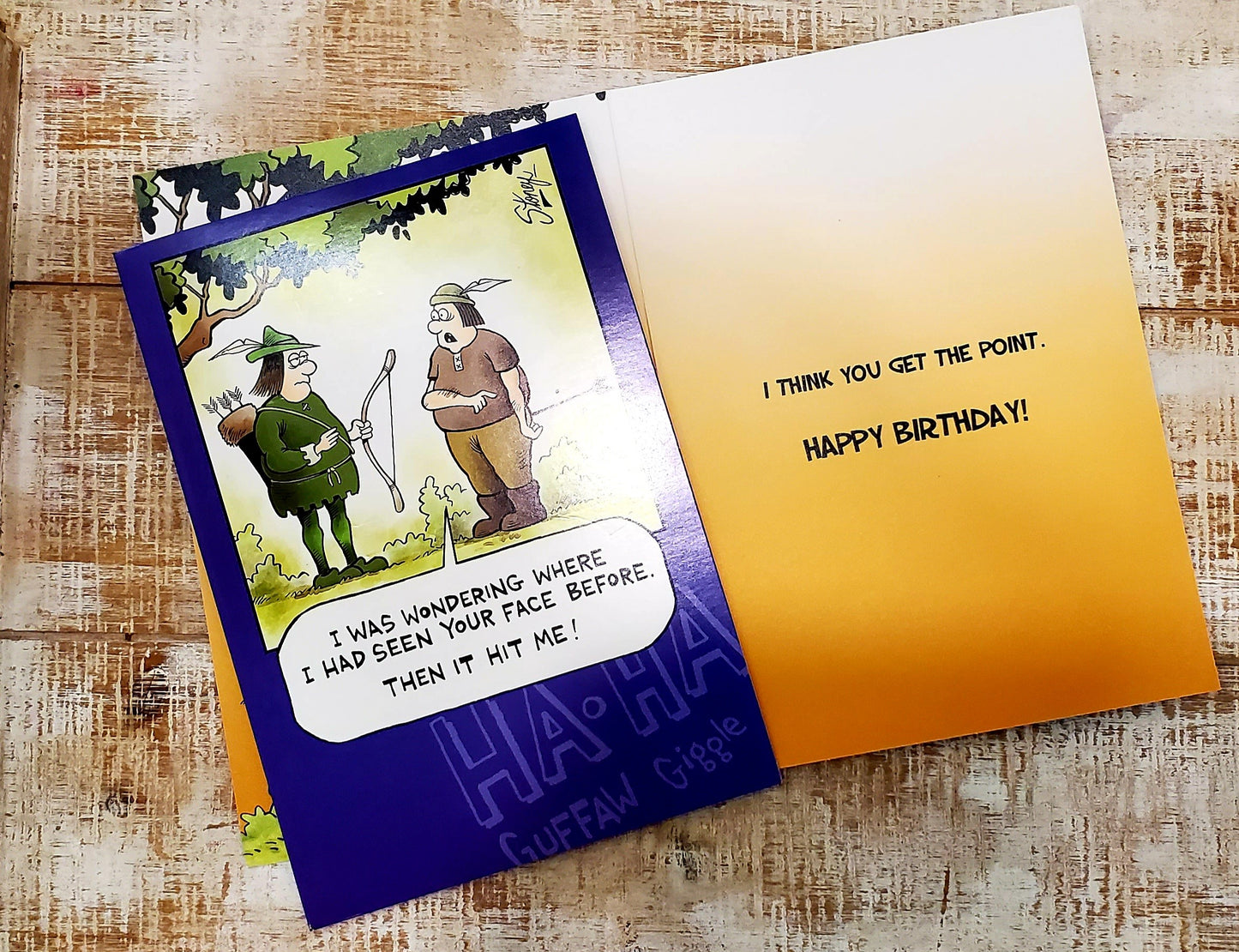 Insanity Streak- Robin Hood- General Birthday. Retail $2.99 . Inside: I think you get the point. Happy birthday! 7084