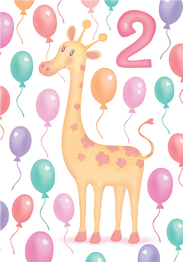 Giraffe- 2nd age girl birthday card. Retail $2.99. . Inside: Happy Birthday to a special girl who is 2! 8235