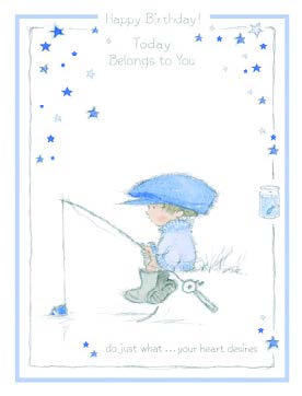 Boy fishing- Kid Birthday card. Retail $2.99. . Inside: Fondest wishes bringing you a day full of Birthday wishes. 3955