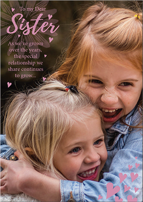 Sisters hugging- Sister family birthday card. Retail $2.99. . Inside: Sending you the warmest of birthday wishes... 8433