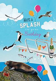 Penguins diving Birthday card from the Party Bus Collection. Retail $2.99. . Inside: Enjoy yourself! Happy Birthday. 6893