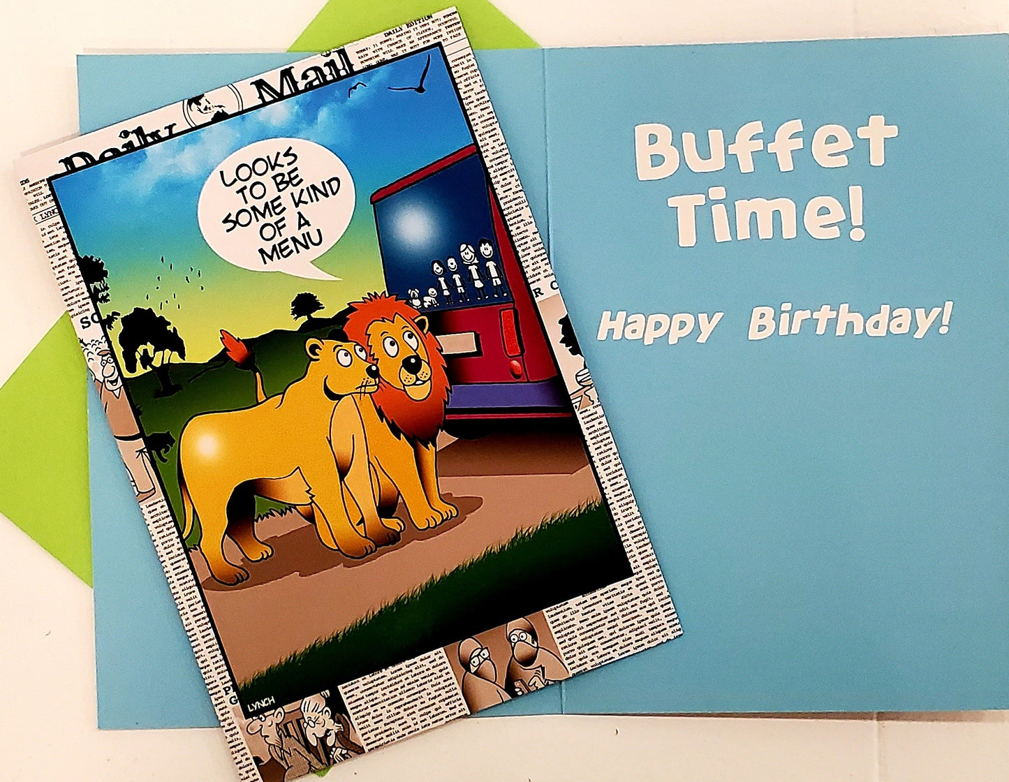 Buffet Time Humor Birthday by Mark Lynch- Retail $2.99 . Inside: Buffet Time! Happy Birthday!