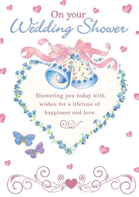 Wedding bells wedding shower themed greeting card from the Blush Collection by Carol Wilson Fine arts. Inside: ..Congratulations! Unit pack of 6 cards. Retail: $4.49